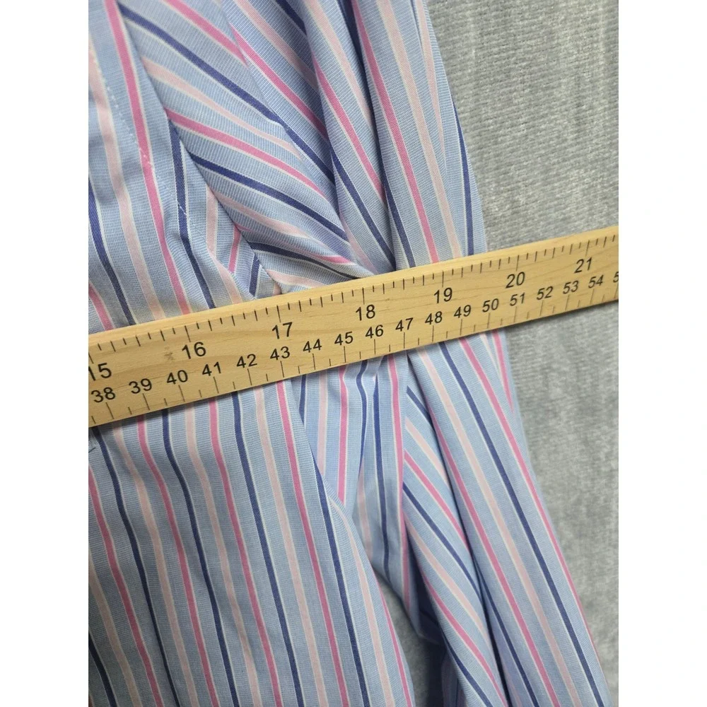 Banana Republic Mens Non Iron Slim Fit Dress Shirt Blue Pink Striped L 16-16.5